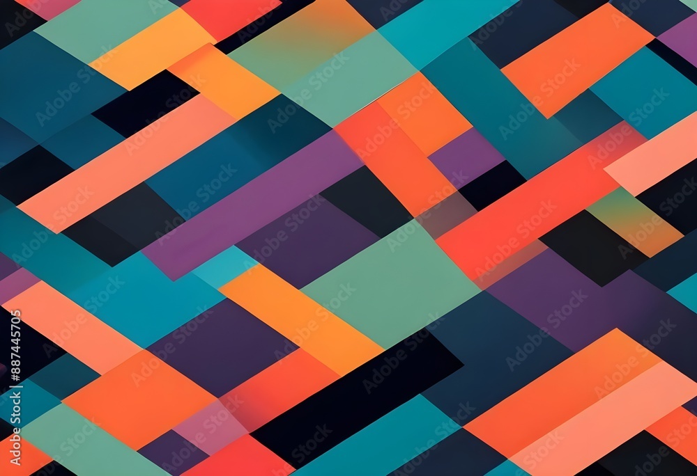 Colorful abstract geometric pattern with overlapping diagonal shapes in various vibrant colors including orange, green, blue, purple, and black Colorful abstract geometric pattern with overlapping diagonal shapes in various vibrant colors including orange, green, blue, purple, and black