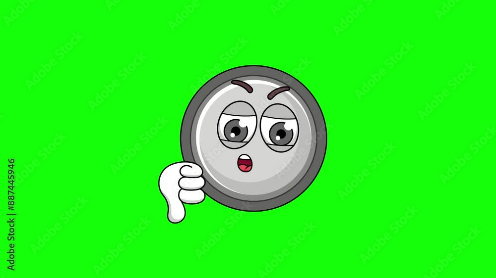 lithium button cell cartoon with thumb-down hand, emoji green screen animation lithium button cell cartoon with thumb-down hand, emoji green screen animation