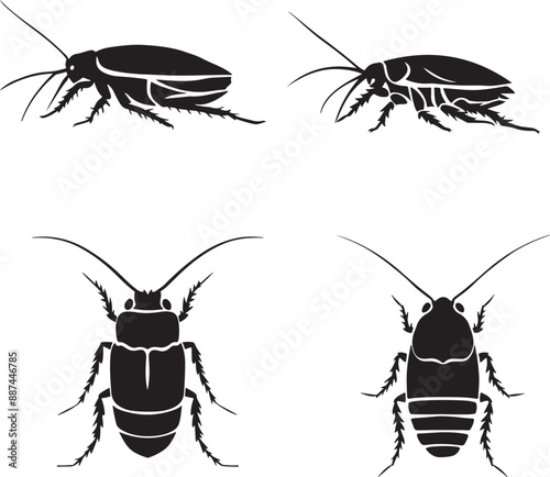 Set of silhouettes of cockroaches' vector design 