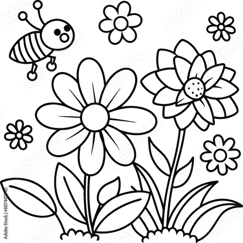 cute design with flowers, coloring page.