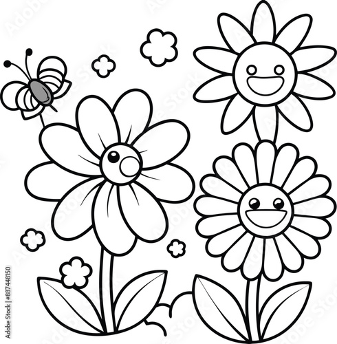 cute design with flowers, coloring page.
