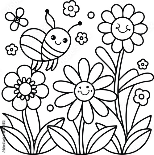 cute design with flowers, coloring page.