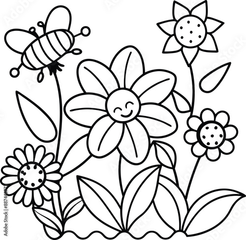 cute design with flowers, coloring page.