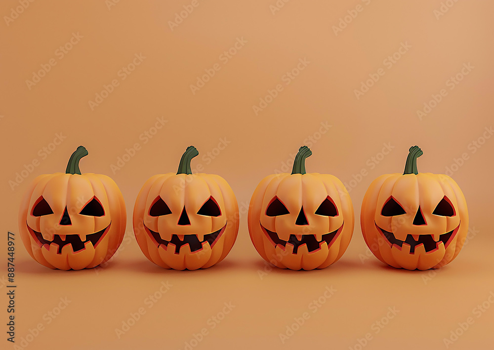 Isometric render of Halloween pumpkins, 3D animation, playful spookiness Isometric render of Halloween pumpkins, 3D animation, playful spookiness