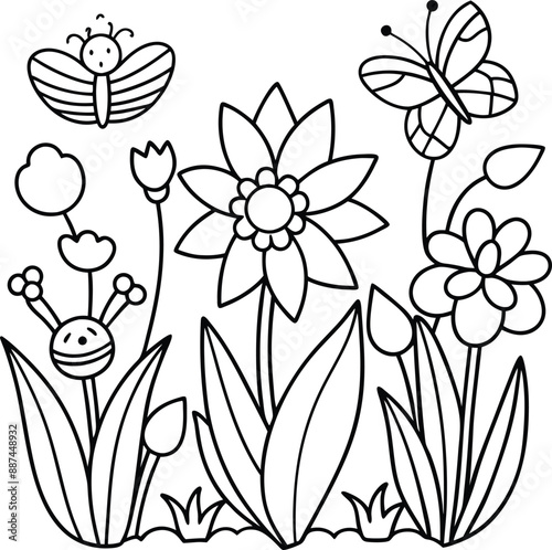 cute design with flowers, coloring page.