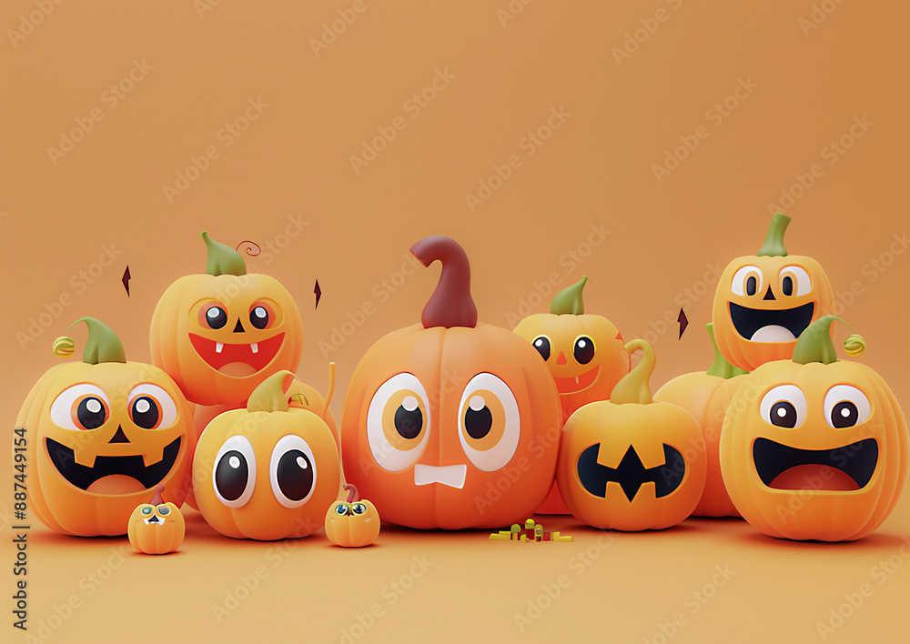 Obraz premium Halloween pumpkin characters, 3D isometric render, animated fun
