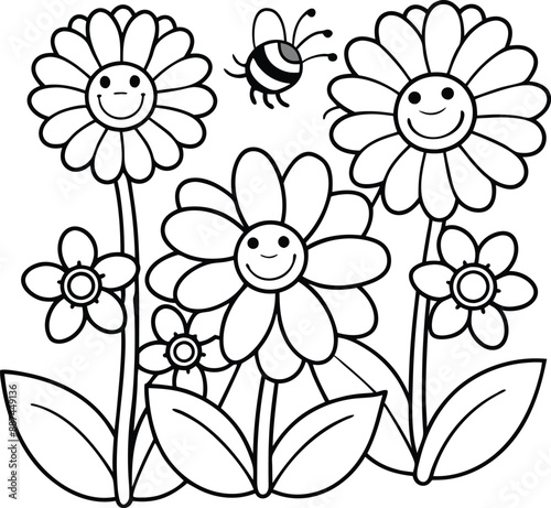 cute design with flowers, coloring page.