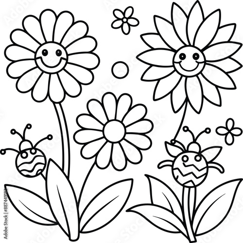 cute design with flowers, coloring page.