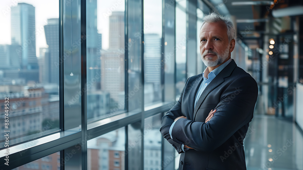 Portrait of mature businessman standing with arms crossed in modern office. Portrait of mature businessman standing with arms crossed in modern office.