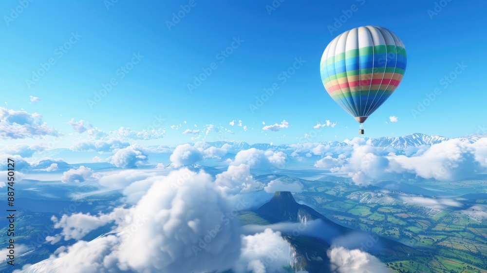 Fototapeta premium hot air balloon flying with bright clouds
