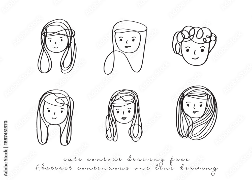 Abstract continuous one line drawing, woman and man face. Modern style portrait. Vector illustration,Fashion One line drawing women faces Abstract continuous one line drawing, woman and man face. Modern style portrait. Vector illustration,Fashion One line drawing women faces