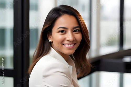 Free Download a happy successful business woman in business attire in a corporate office setting, professional, confident, smiling, ambitious, executive, leadership, entrepreneur, career, achievement, beautiful - GFXLoad