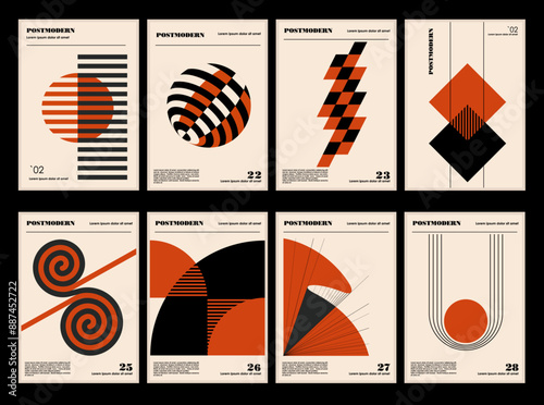 Artworks, posters inspired postmodern of vector abstract dynamic symbols with bold geometric shapes, useful for web background, poster art design, magazine front page, hi-tech print, cover artwork.