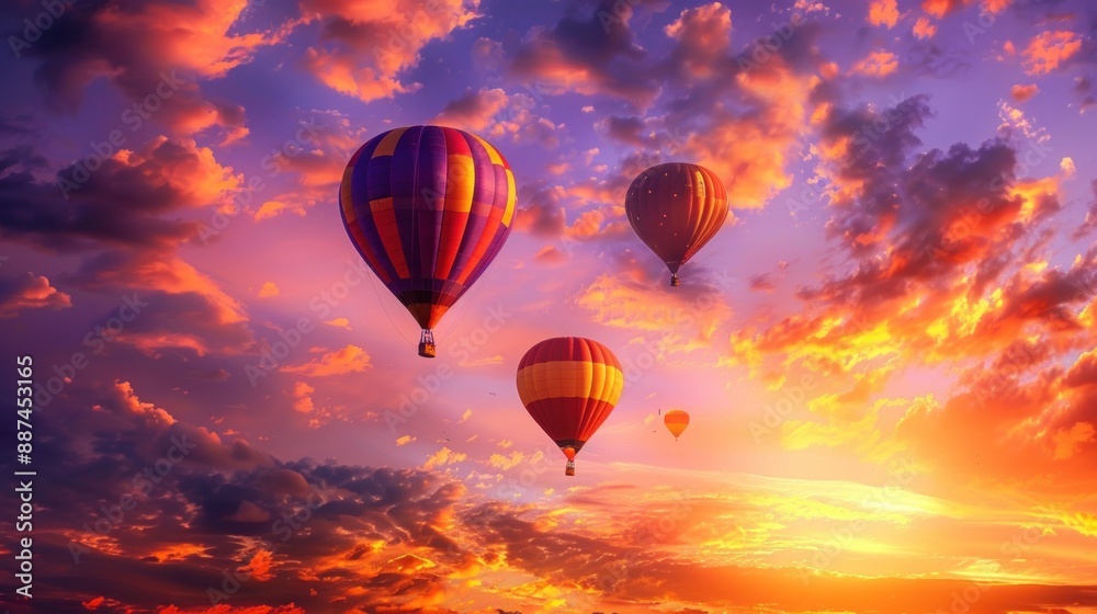 Naklejka premium Hot air balloons fly at night