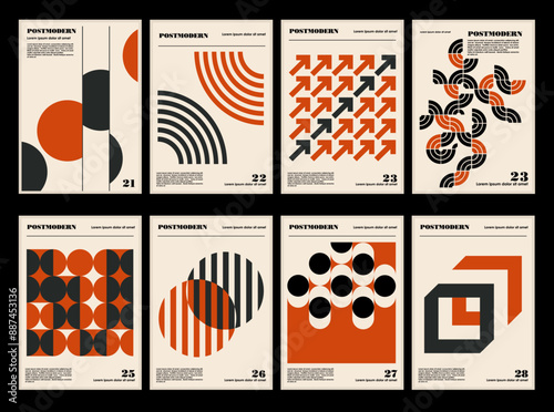Artworks, posters inspired postmodern of vector abstract dynamic symbols with bold geometric shapes, useful for web background, poster art design, magazine front page, hi-tech print, cover artwork.