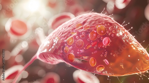 Illustration of the liver with chronic hepatitis B, highlighting the medical condition and the importance of vaccination and treatment