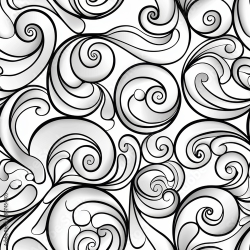 Black and White Swirling Abstract Repeat Seamless Pattern 