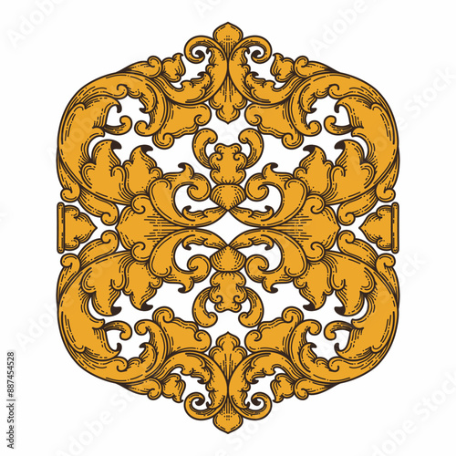 Isolated ornamental design. Ornamental elements for your designs. Floral carving decoration for postcards, invitations, social media or wedding.