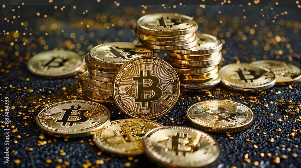 A stack of Bitcoin gold coins A stack of Bitcoin gold coins