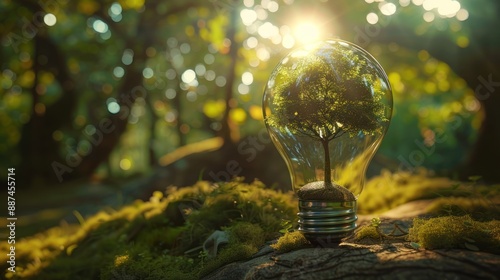 bulb with tree on green background