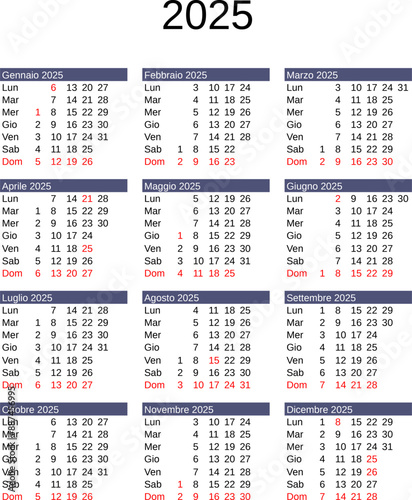 year 2025 calendar in Italian with Italy holidays