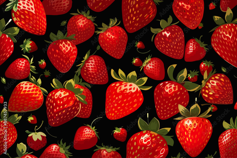 glowing red strawberries in front of black background glowing red strawberries in front of black background