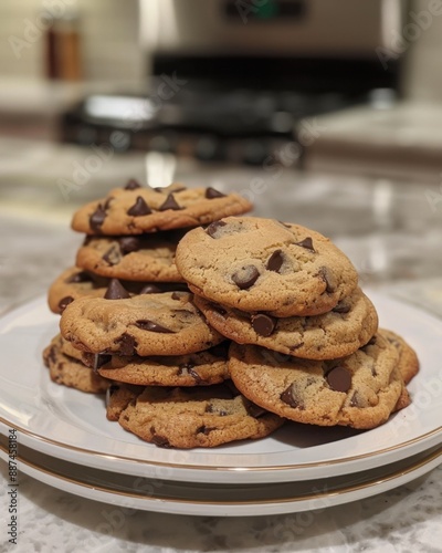 Plate of Homemade Chocolate Chip Cookies 