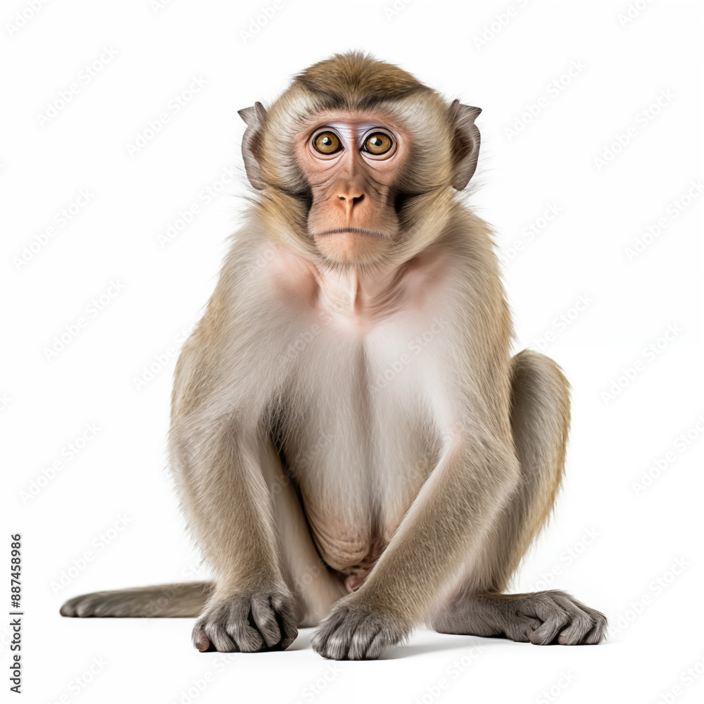 Naklejka premium Portrait Of A Monkey Sitting On A White Background