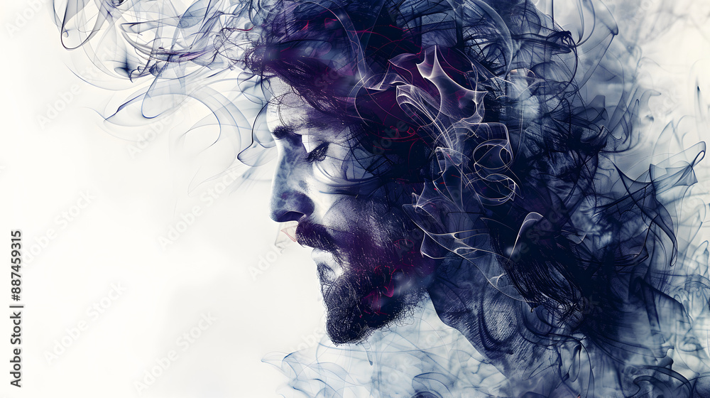 Jesus Christ with smoke background as a double exposure creation