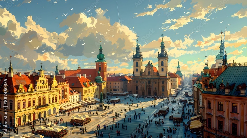 Obraz premium Krakow's Old Town with its medieval architecture and bustling market square. 