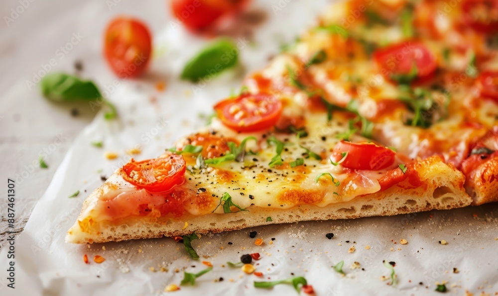 Closeup of pizza slice, fast food concept
