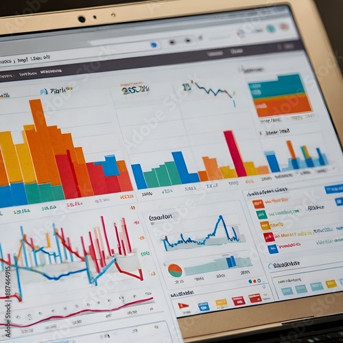 Colorful charts and graphs on black background for data analysis and presentation.