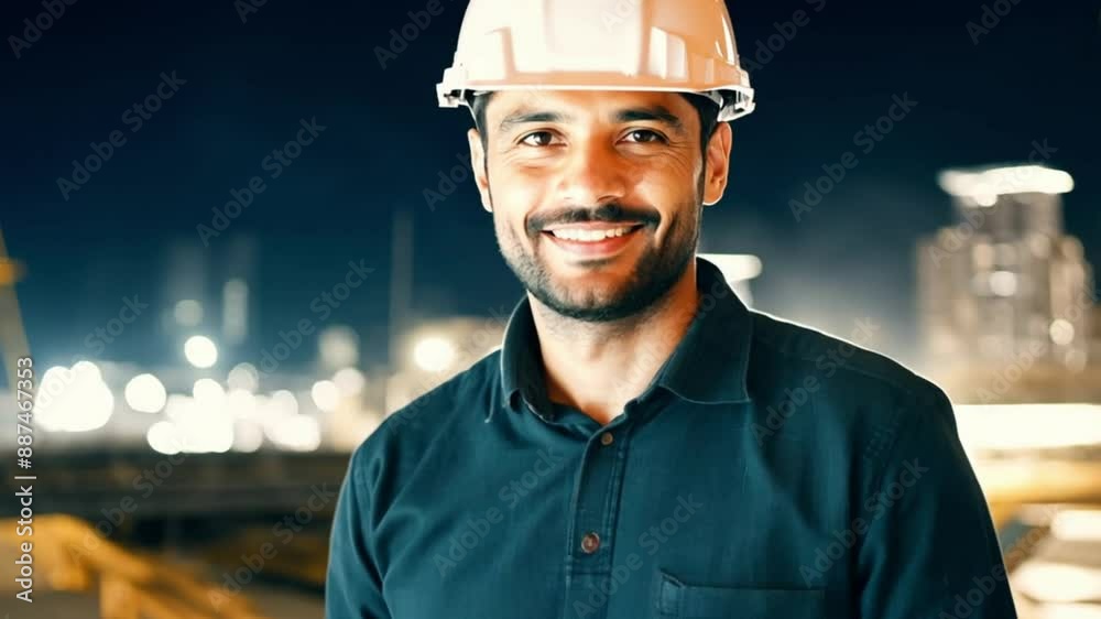 Professional Hand som Caucasian portrait happy man architecture in city Construction site with confidence or smile for engineering labor or building