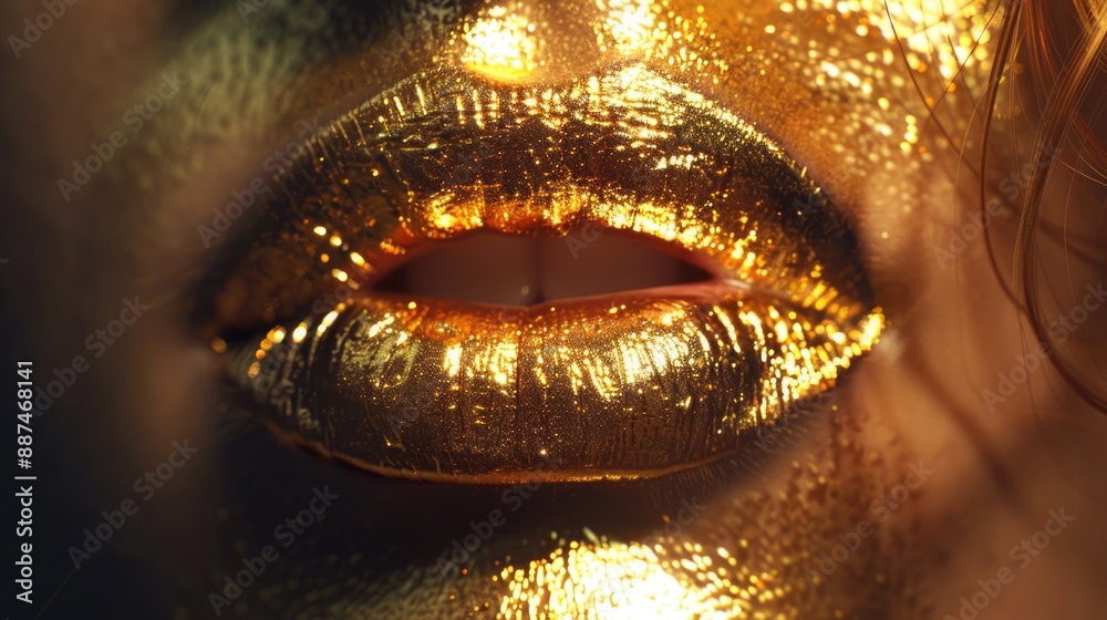 A close-up shot of a woman's lips with gold paint, ideal for use in beauty or luxury-related content A close-up shot of a woman's lips with gold paint, ideal for use in beauty or luxury-related content