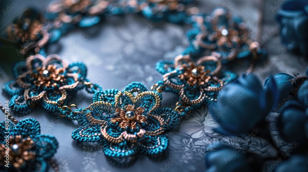 Handmade jewelry with Tatting or frivolite concept for necklace or bracelet with banner space Handmade jewelry with Tatting or frivolite concept for necklace or bracelet with banner space