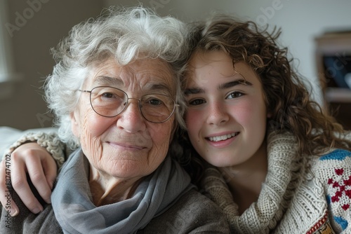 Grandmother and granddaughter taking a photo together © fanjianhua