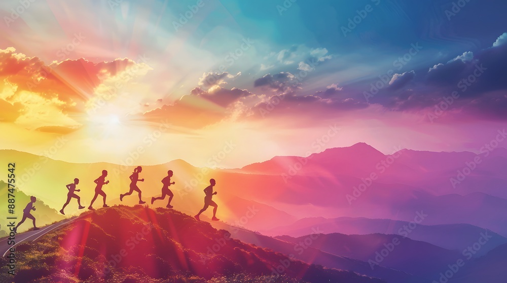 Fototapeta premium silhouette running people
