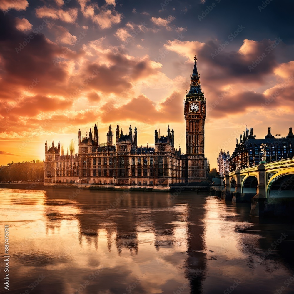 the AI Image Generator, Big Ben and Westminster palace at sunset in London, Great Britain the AI Image Generator, Big Ben and Westminster palace at sunset in London, Great Britain