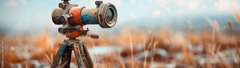 Fototapeta premium Precision Land Surveying with Detailed Image of Surveyor's Transit Theodolite Measuring Angles and Distances
