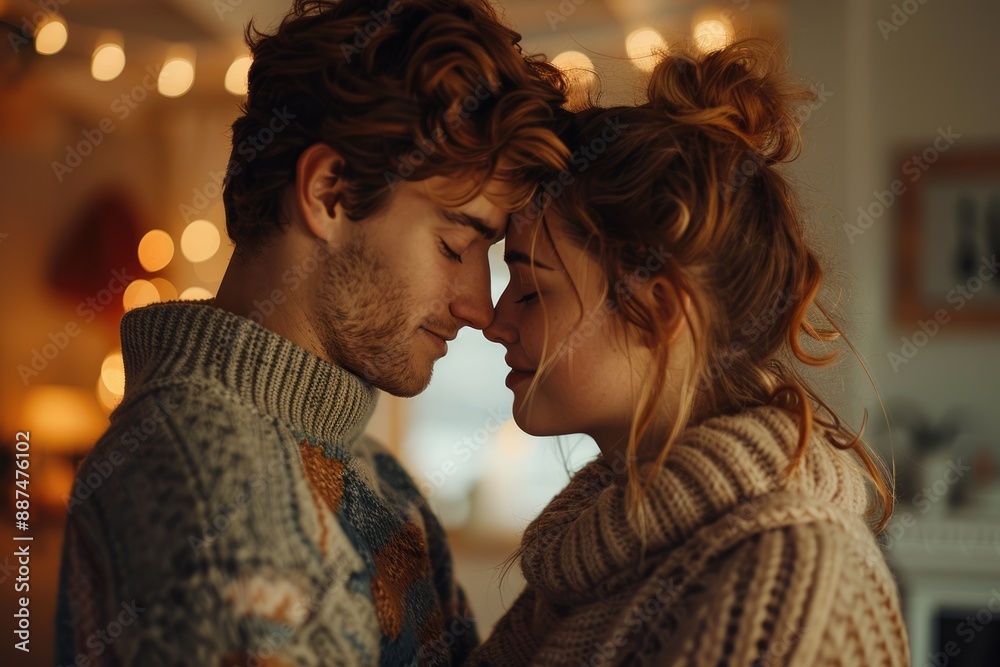 Young couple embracing indoors Young couple embracing indoors