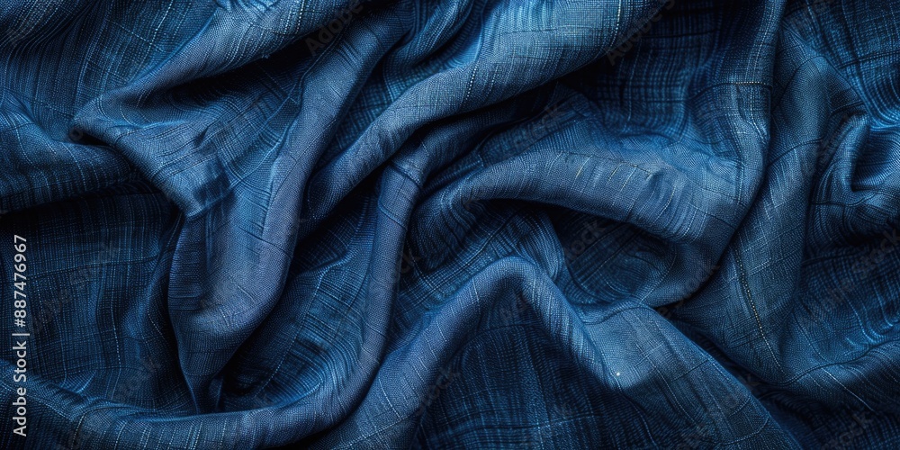 A close-up shot of dark blue fabric with intricate texture and pattern A close-up shot of dark blue fabric with intricate texture and pattern