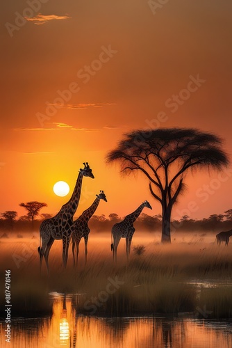 the ai generated image, Majestic Giraffe Standing Tall Against The Backdrop