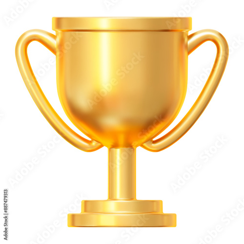 3d realistic golden trophy cup. Stock vector illustration on isolated background.