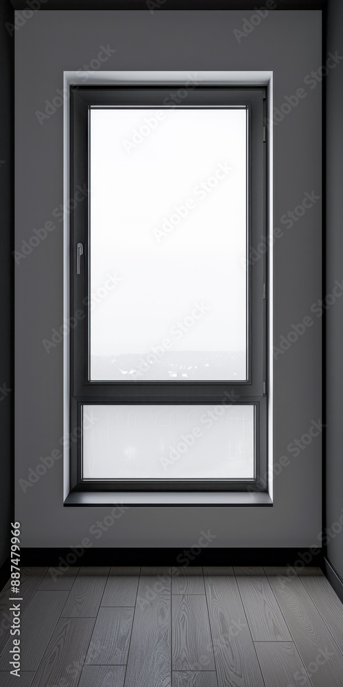 Large window in an empty apartment room in dark tone, with no furniture and copy space. Minimalist interiors design composition for Real Estate advertising. Large window in an empty apartment room in dark tone, with no furniture and copy space. Minimalist interiors design composition for Real Estate advertising.