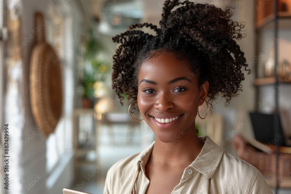 A young African American woman holding a tablet computer A young African American woman holding a tablet computer