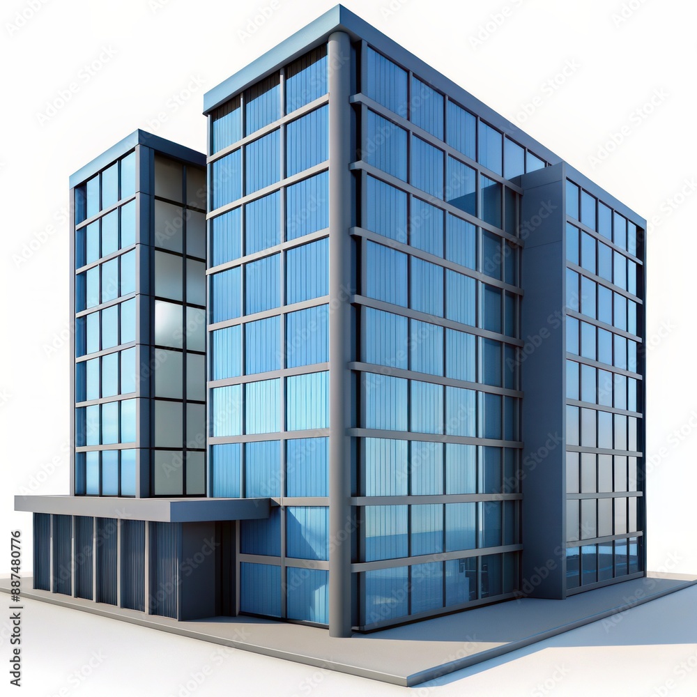 3D Render of a Modern Office Building, on isolated white background, Generative AI 3D Render of a Modern Office Building, on isolated white background, Generative AI