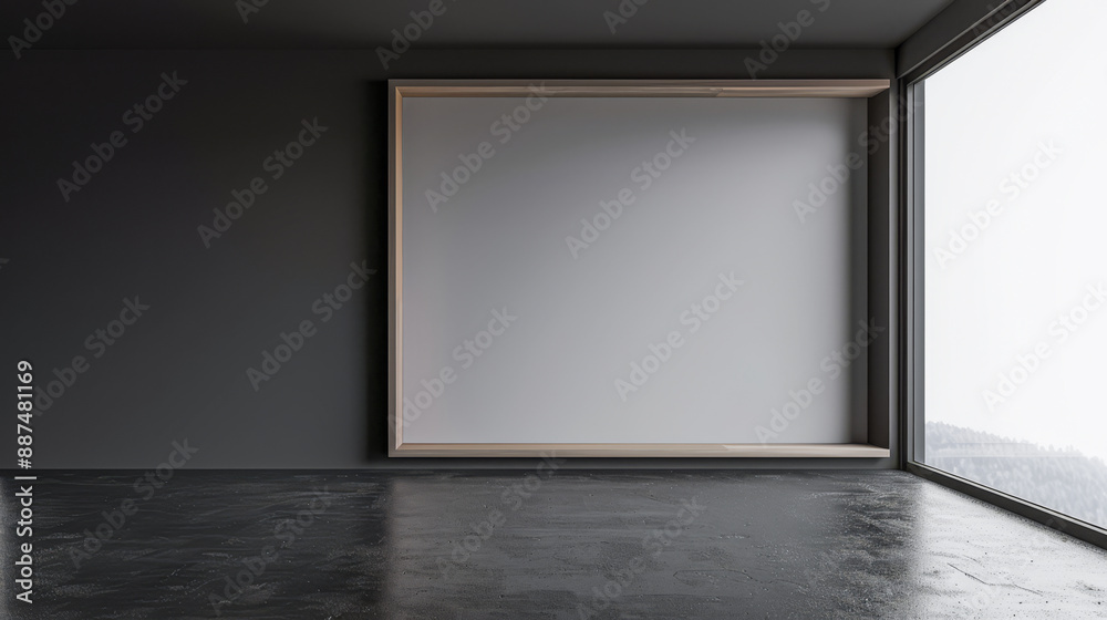 Large window in an empty apartment room in dark tone, with no furniture and copy space. Minimalist interiors design composition for Real Estate advertising. Large window in an empty apartment room in dark tone, with no furniture and copy space. Minimalist interiors design composition for Real Estate advertising.