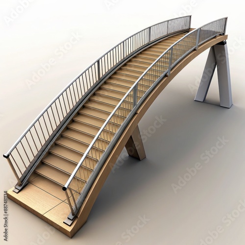 3D Render of a Pedestrian Bridge, on isolated white background, Generative AI