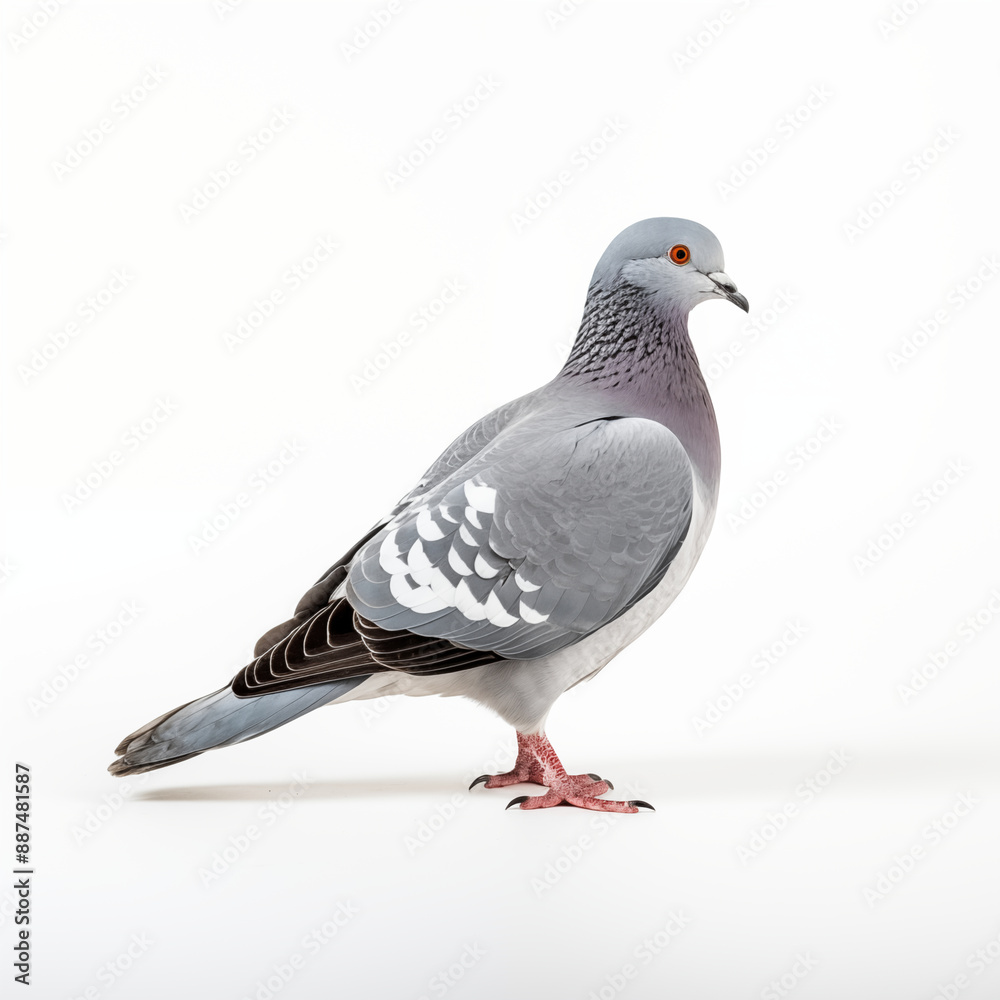 Beautiful Gray and White Pigeon With Subtle Feather Patterns and Red Eyes Isolated on White Background Beautiful Gray and White Pigeon With Subtle Feather Patterns and Red Eyes Isolated on White Background