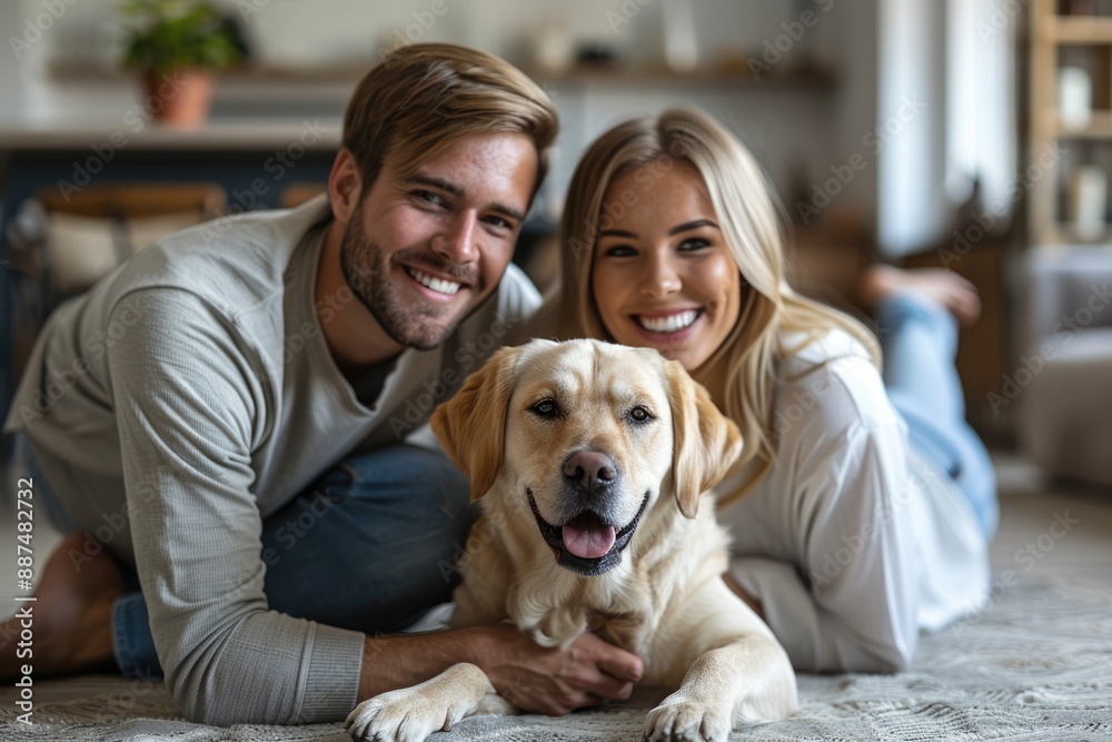 Couple and dog at home Couple and dog at home
